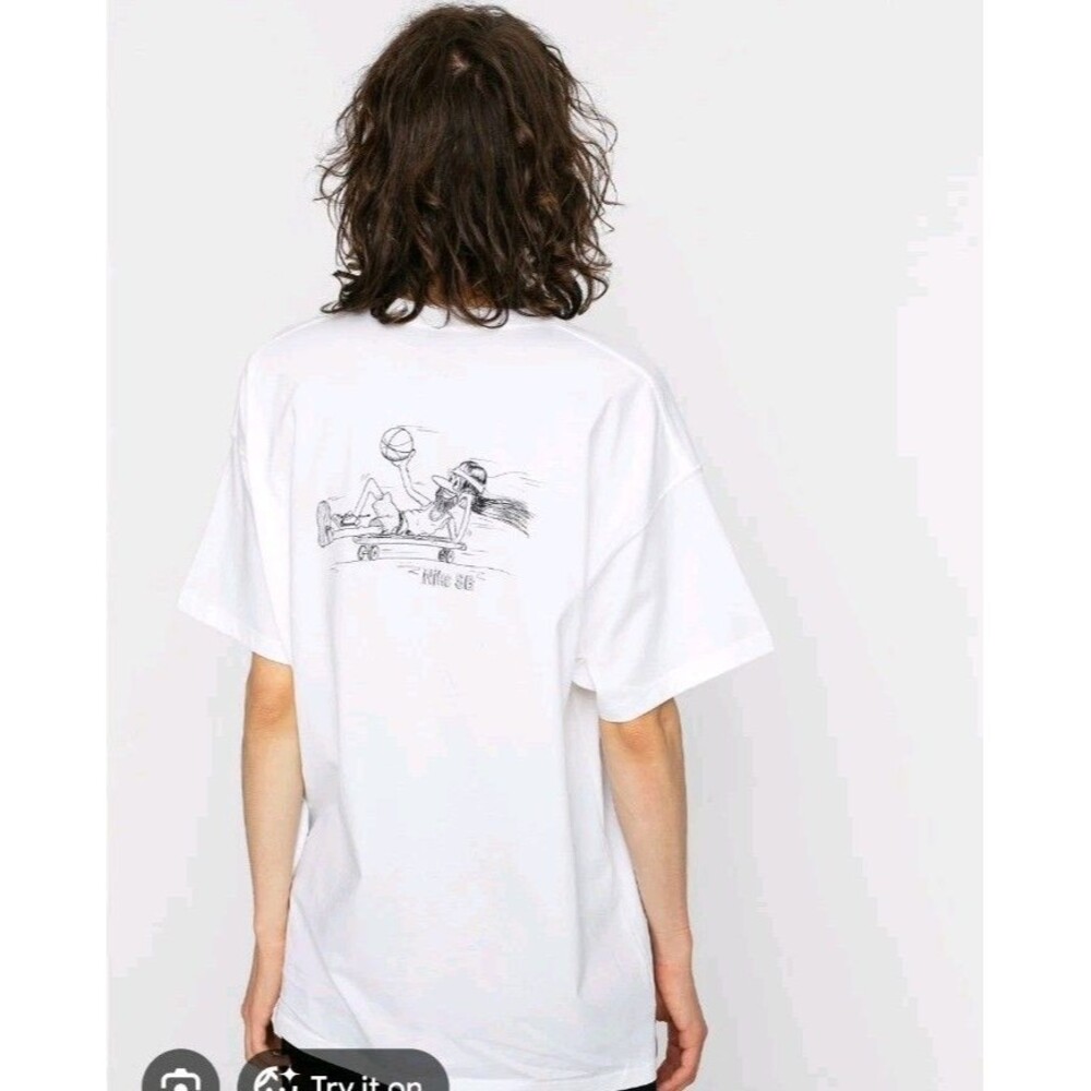Nike SB Duder Skate T-Shirt - White/Black Skateboarding Tee Size XL